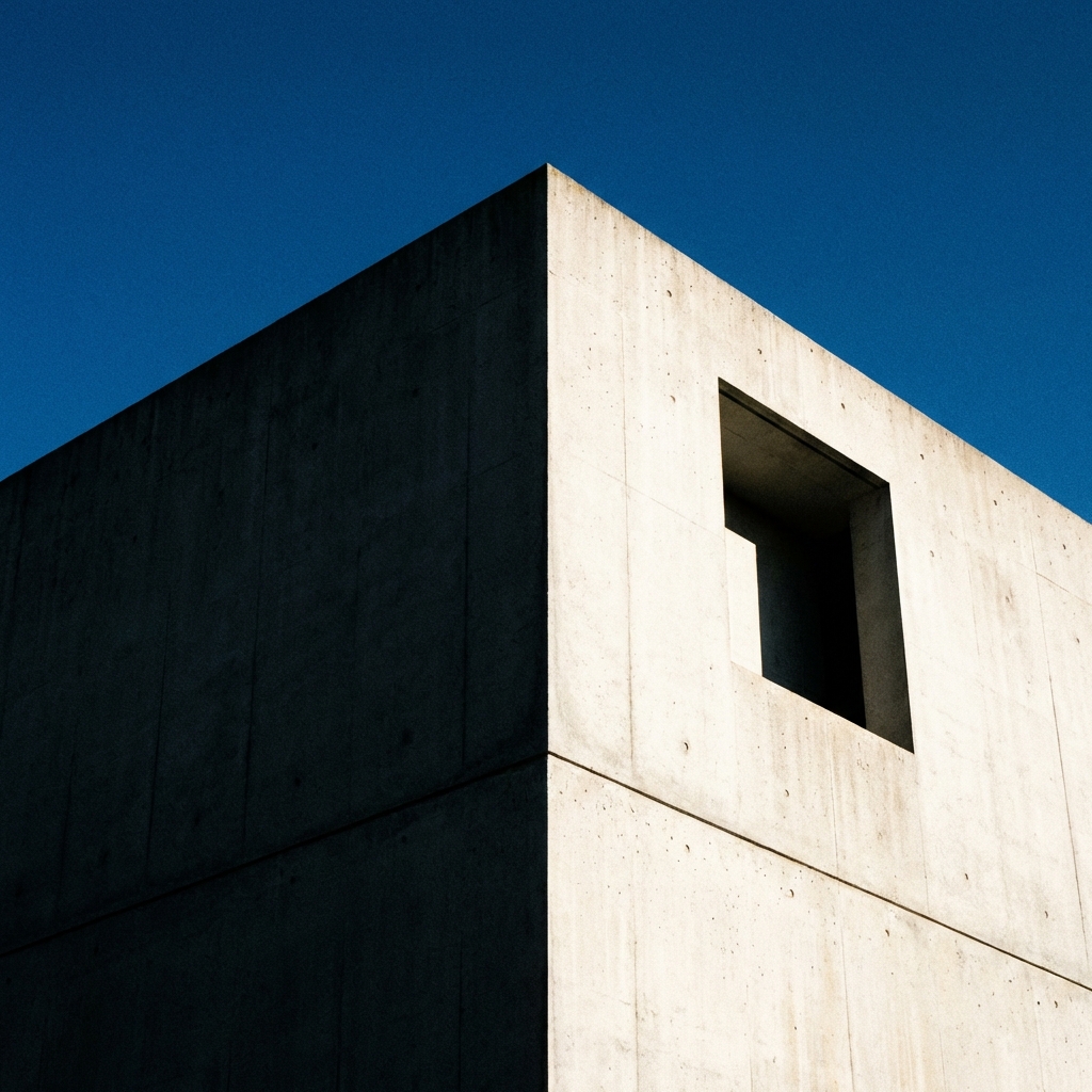 Minimalist architectural corner with blue sky