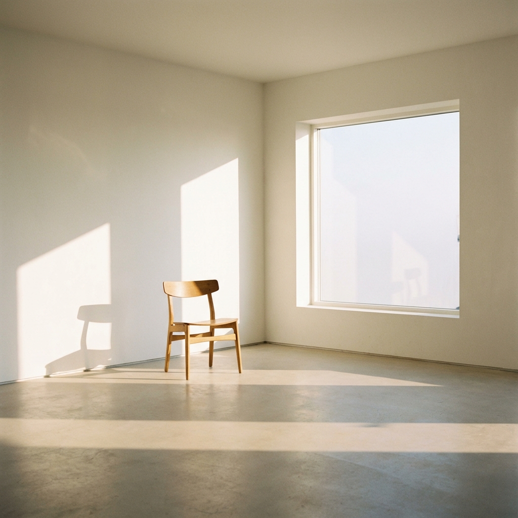 Minimalist room with chair and window shadow